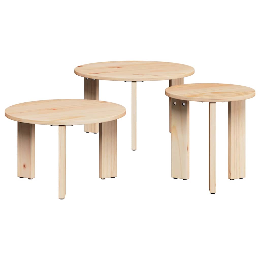 Kaffebord 3 pcs Naturlig 47,5 x 47,5 x 27 cm Massiv furu tre