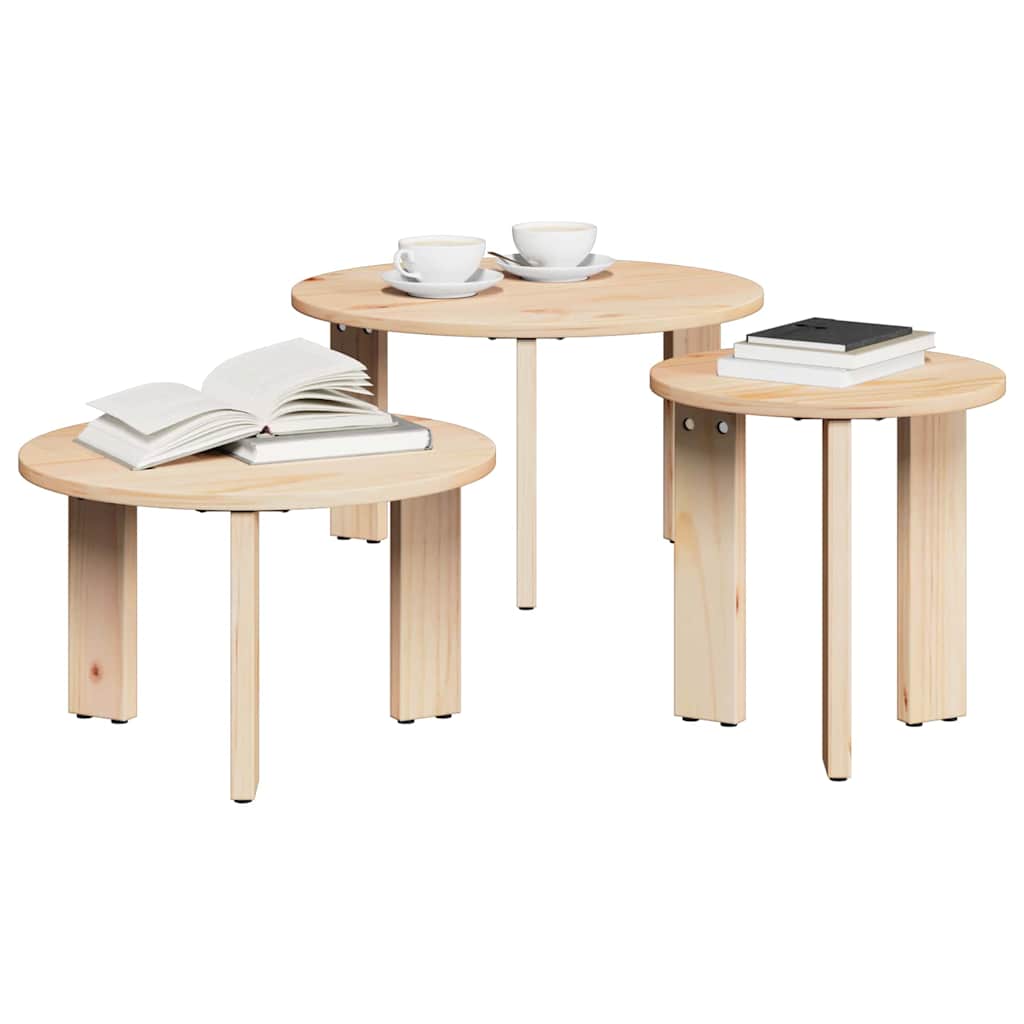 Kaffebord 3 pcs Naturlig 47,5 x 47,5 x 27 cm Massiv furu tre