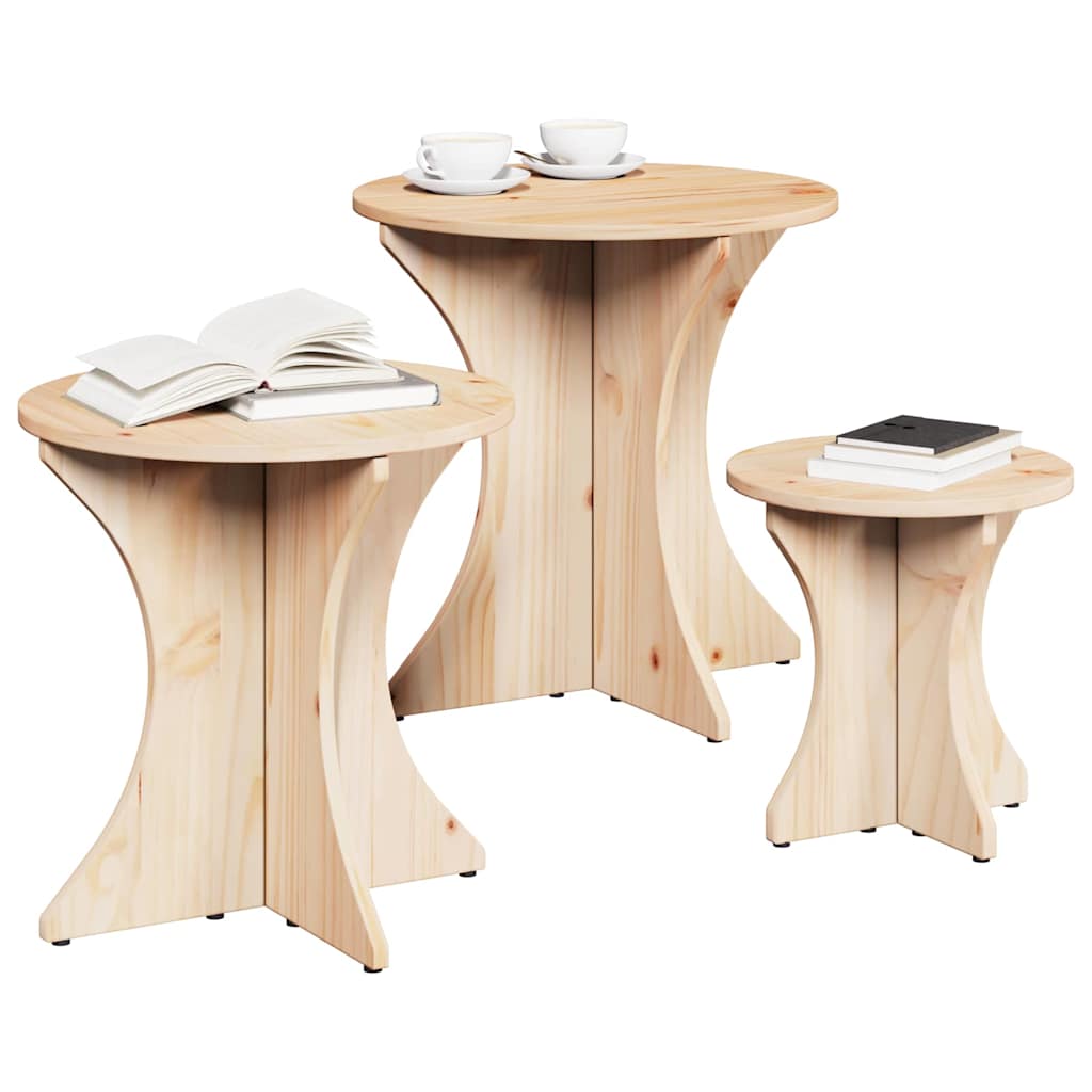 Kaffebord 3 pcs Naturlig 46 x 46 x 47 cm Massiv furu tre