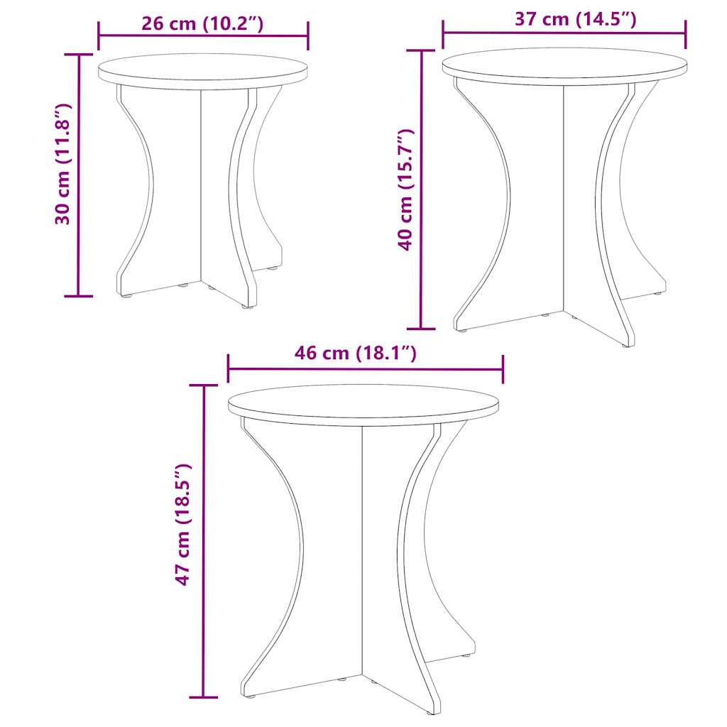Kaffebord 3 pcs Naturlig 46 x 46 x 47 cm Massiv furu tre
