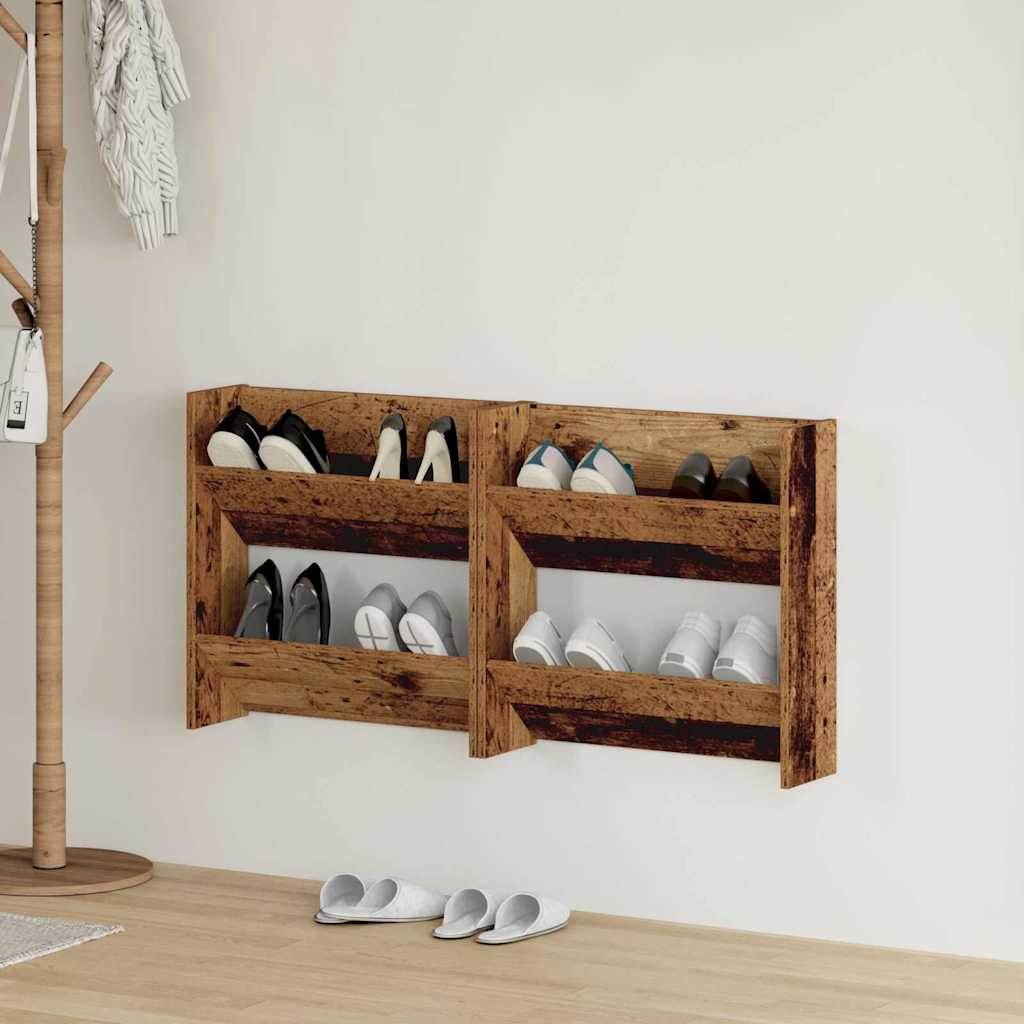 Veggsko skap 2 pcs Gammelt tre 60 x 18 x 60 cm Konstruert tre