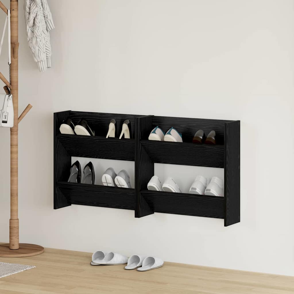 Veggsko skap 2 pcs Svart eik 60 x 18 x 60 cm Konstruert tre