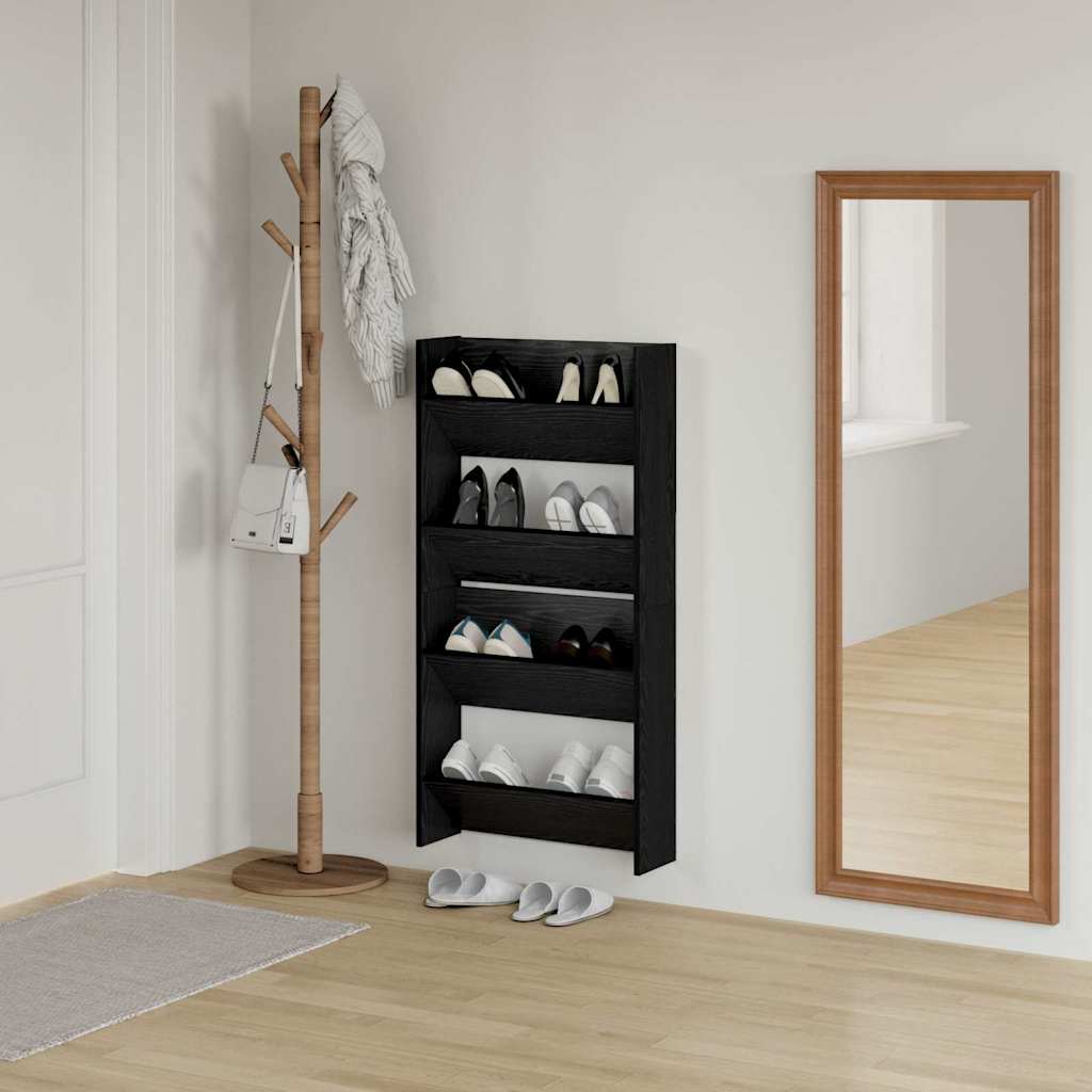 Veggsko skap 2 pcs Svart eik 60 x 18 x 60 cm Konstruert tre