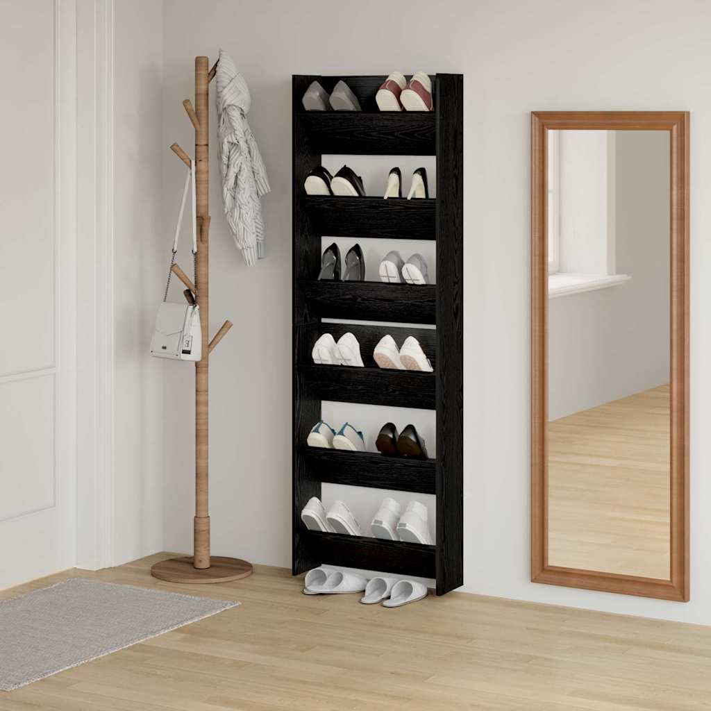 Veggsko skap 2 pcs Svart eik 60 x 18 x 60 cm Konstruert tre