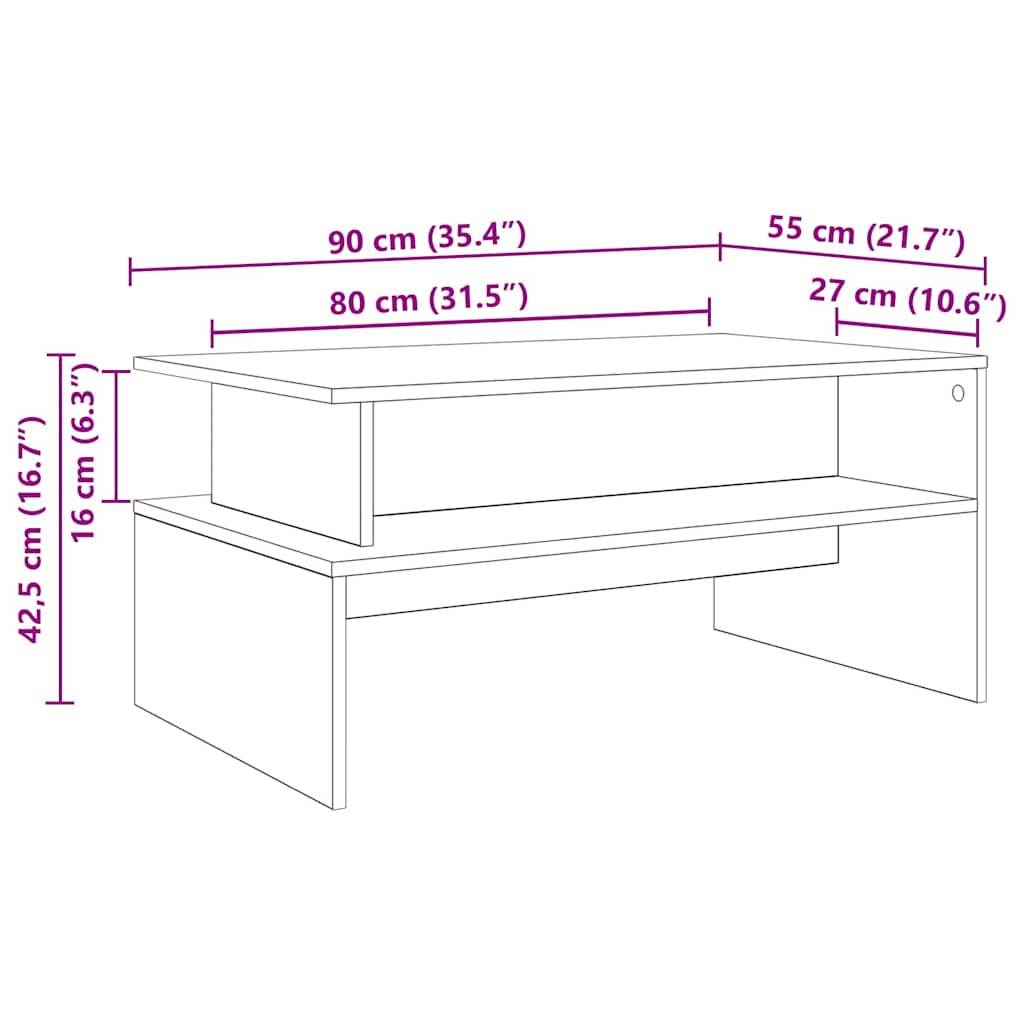 Kaffebord artisan eik 90 x 55 x 42.5 cm Konstruert tre