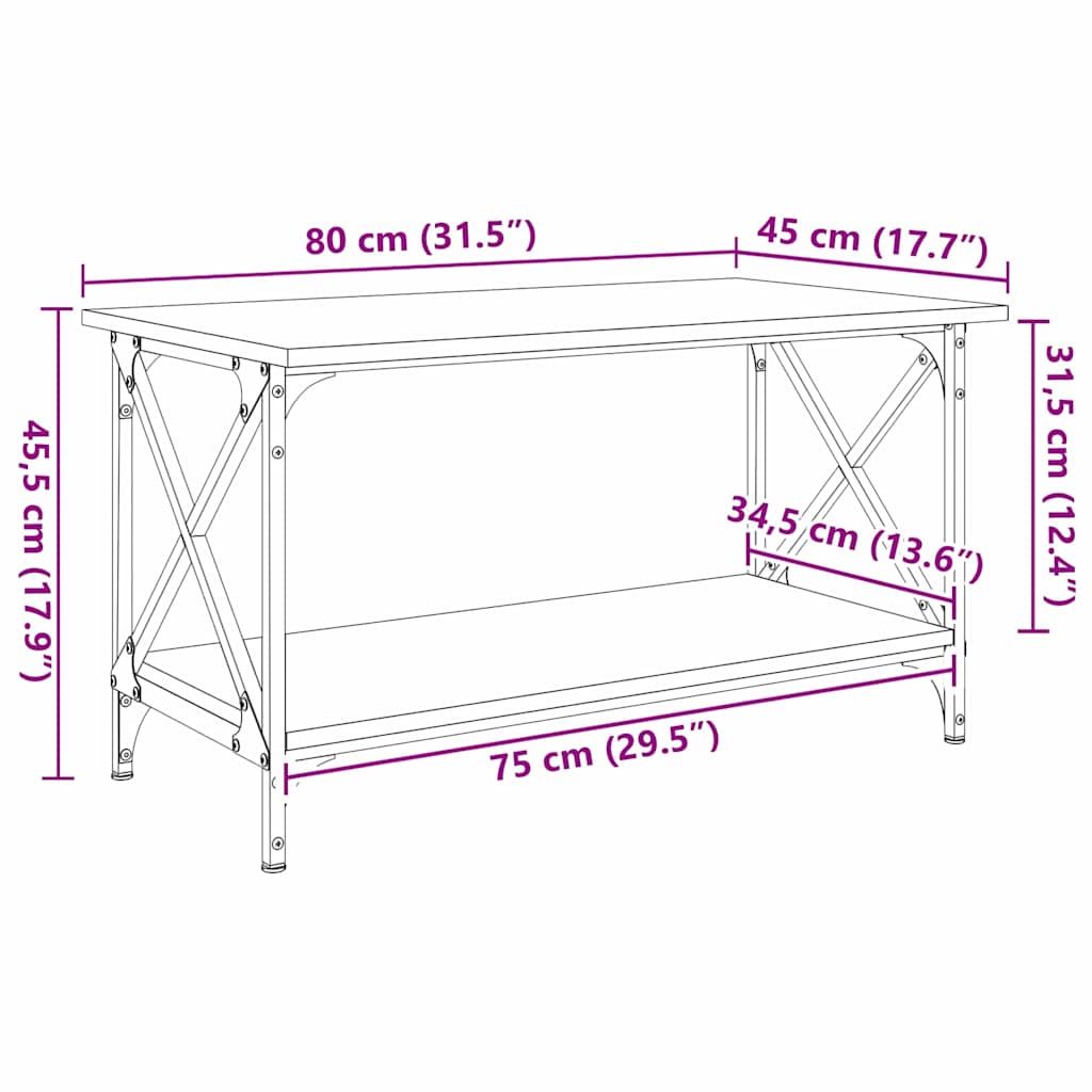 Kaffebord artisan eik 80 x 45 x 45.5 cm Konstruert tre