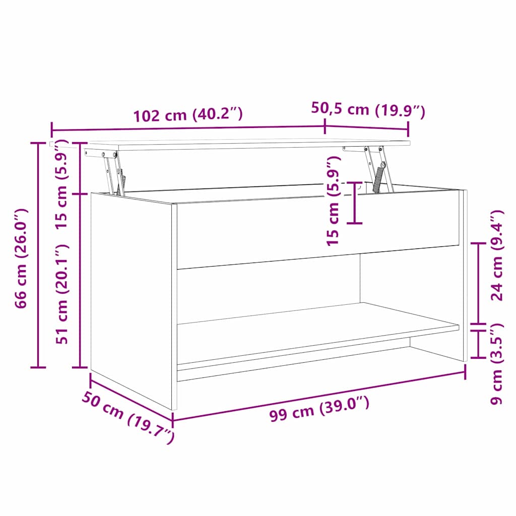 Kaffebord artisan eik 102 x 50 x 52.5 cm Konstruert tre