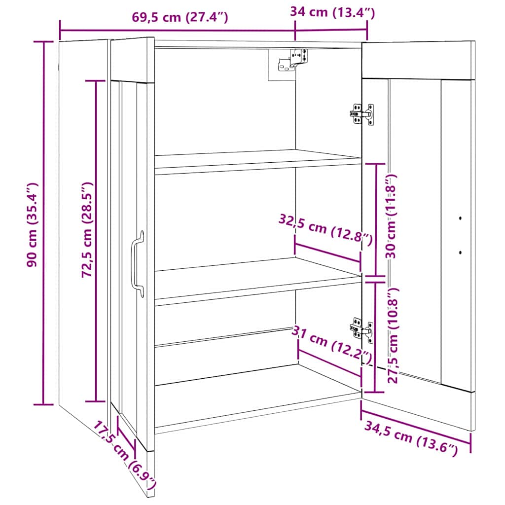 Hengende Veggskap Brun 69.5 x 34 x 90 cm Konstruert tre