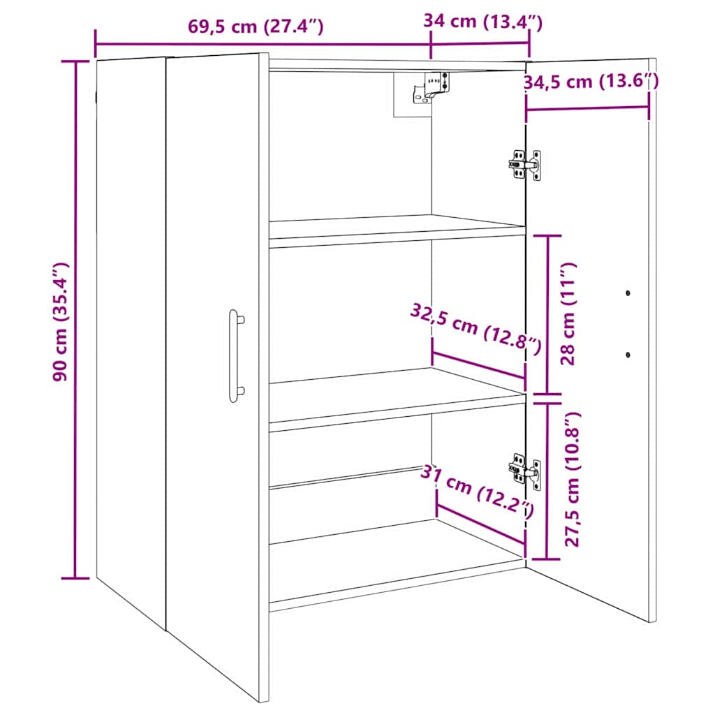 Veggskap Svart eik 69.5 x 34 x 90 cm Konstruert tre