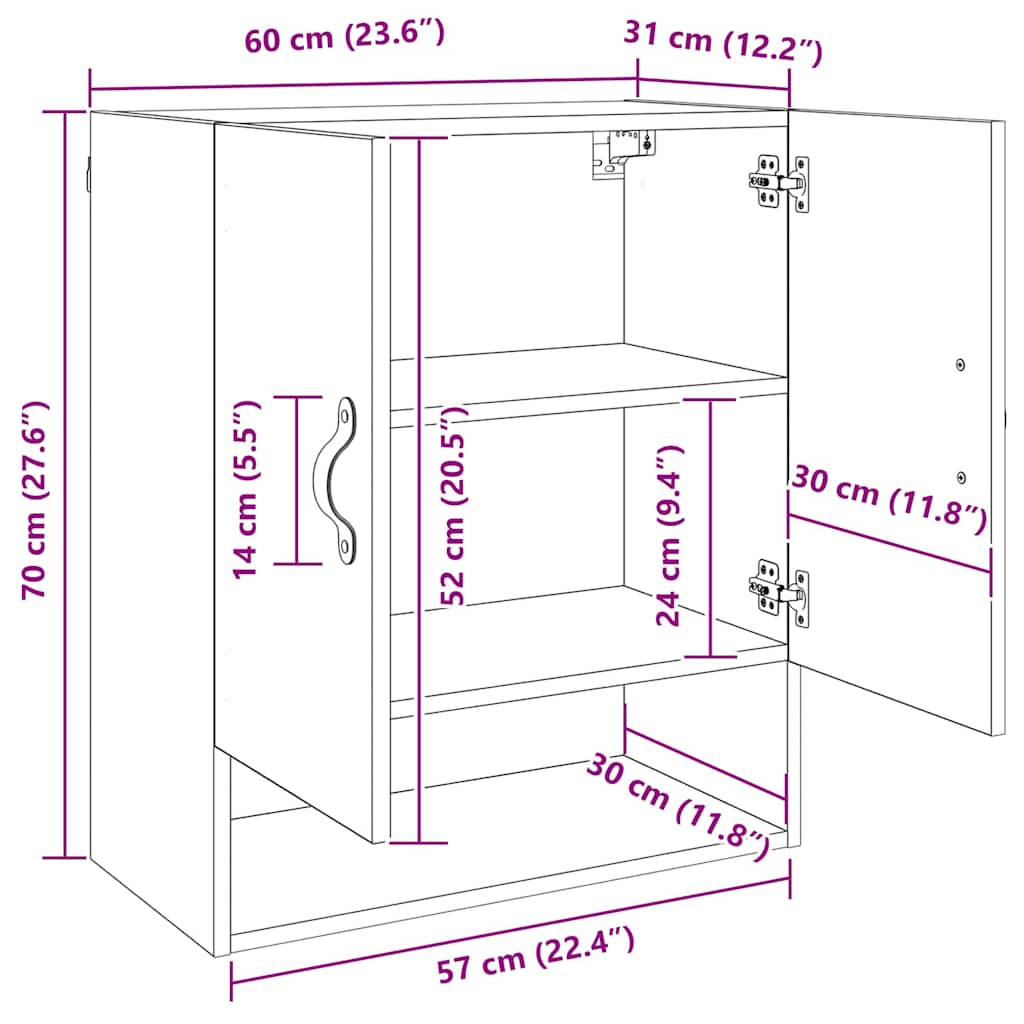 Veggskap Veggmontert Svart eik 60 x 31 x 70 cm Konstruert tre