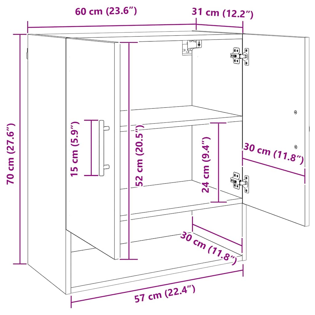 Veggskap Veggmontert Gammelt tre 60 x 31 x 70 cm Konstruert tre
