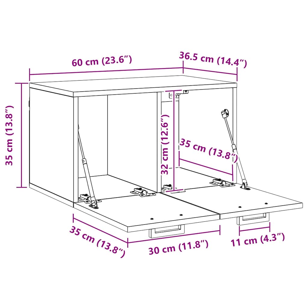 Veggskap Gammelt tre 60 x 36.5 x 35 cm Konstruert tre