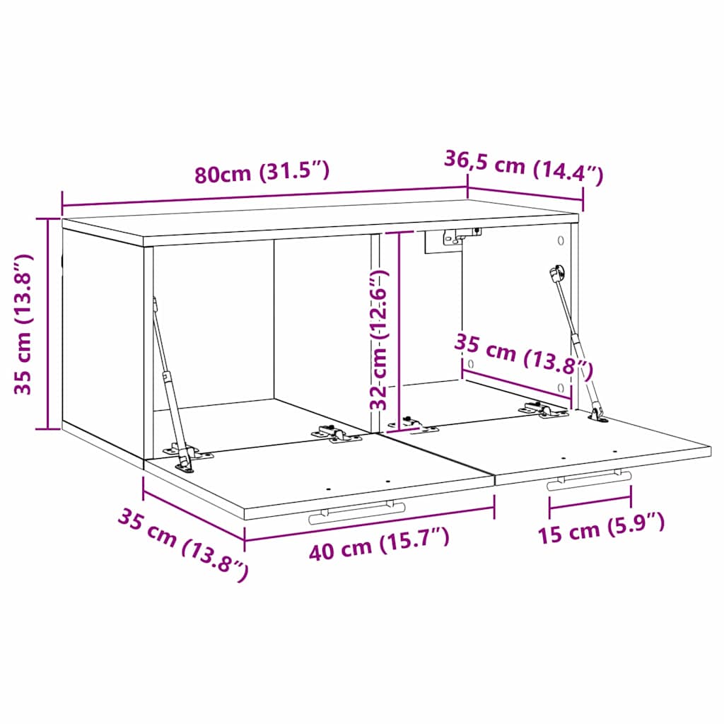 Veggskap Veggmontert Svart eik 80 x 36.5 x 35 cm Konstruert tre