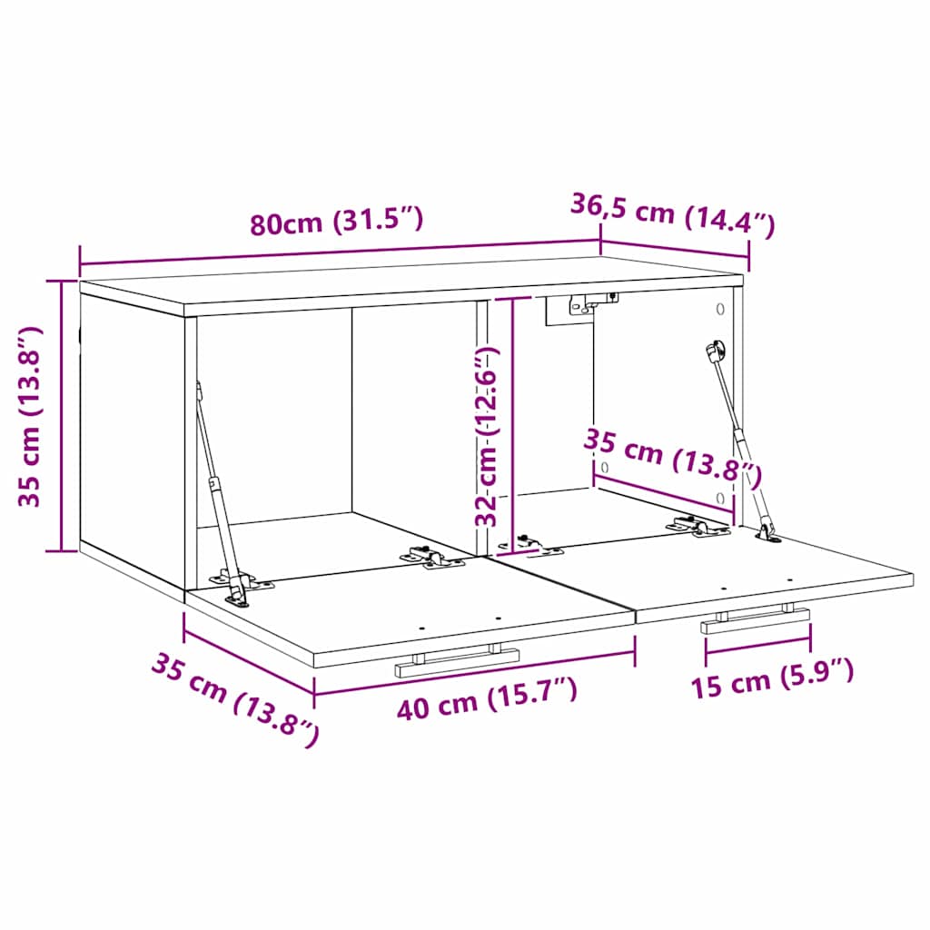Veggskap Veggmontert Svart eik 80 x 36.5 x 35 cm Konstruert tre