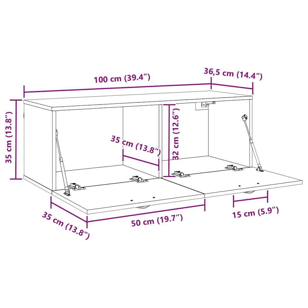 Veggskap Svart eik 100 x 36.5 x 35 cm Konstruert tre