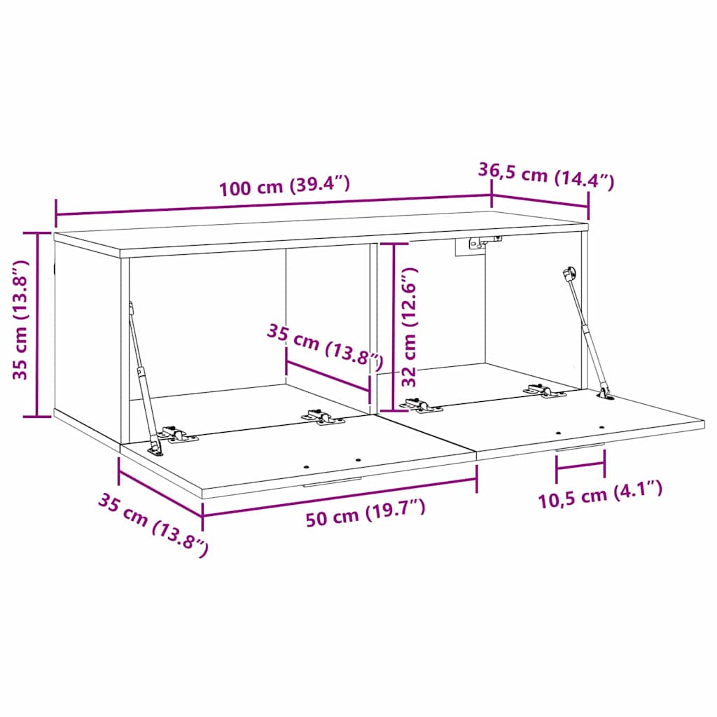 Veggskap Svart eik 100 x 36.5 x 35 cm Konstruert tre
