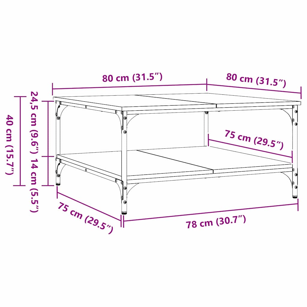Kaffebord Gammelt tre 80 x 80 x 40 cm Konstruert tre