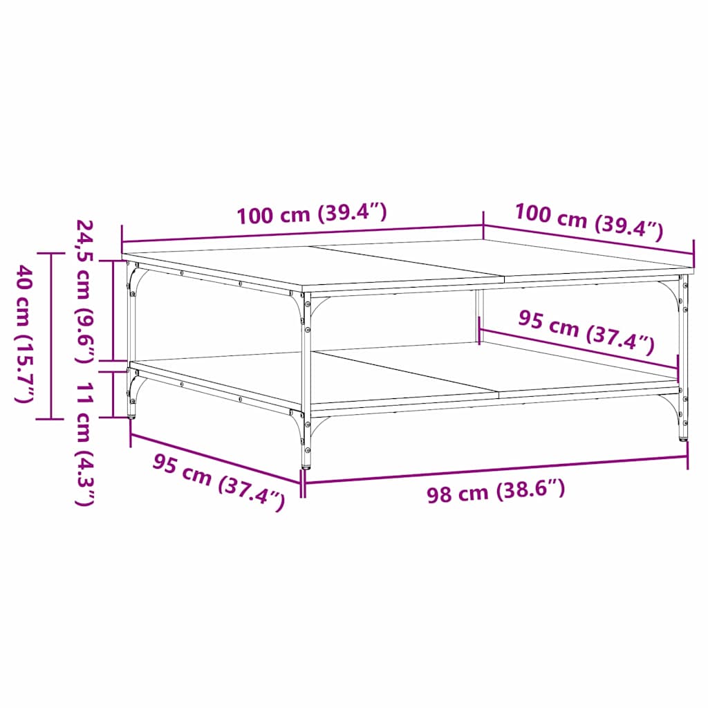 Kaffebord artisan eik 100 x 100 x 40 cm Konstruert tre
