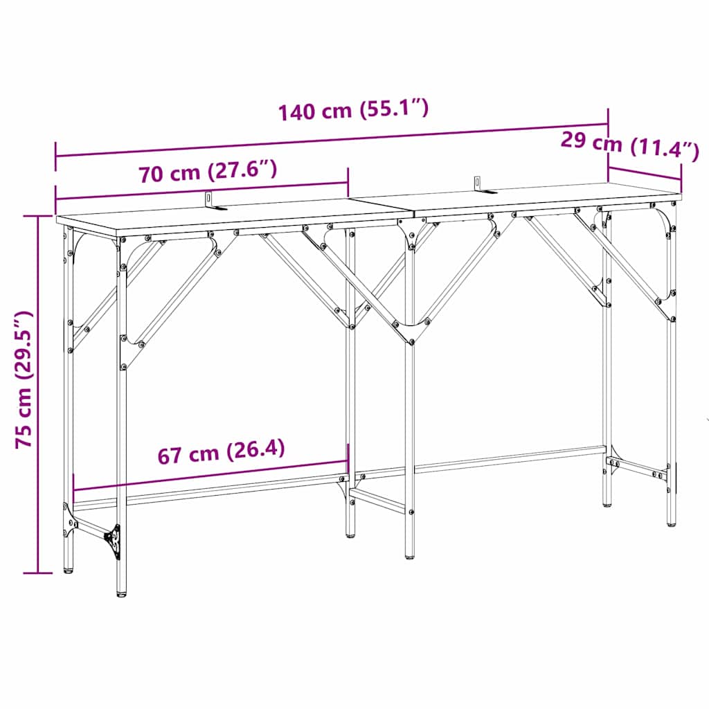 Konsollbord Gammelt tre 140 x 29 x 75 cm Konstruert tre
