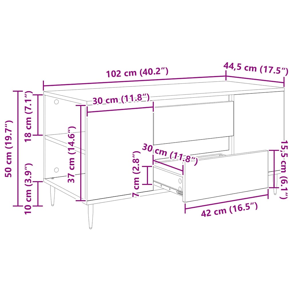 Kaffebord artisan eik 102 x 44.5 x 50 cm Konstruert tre