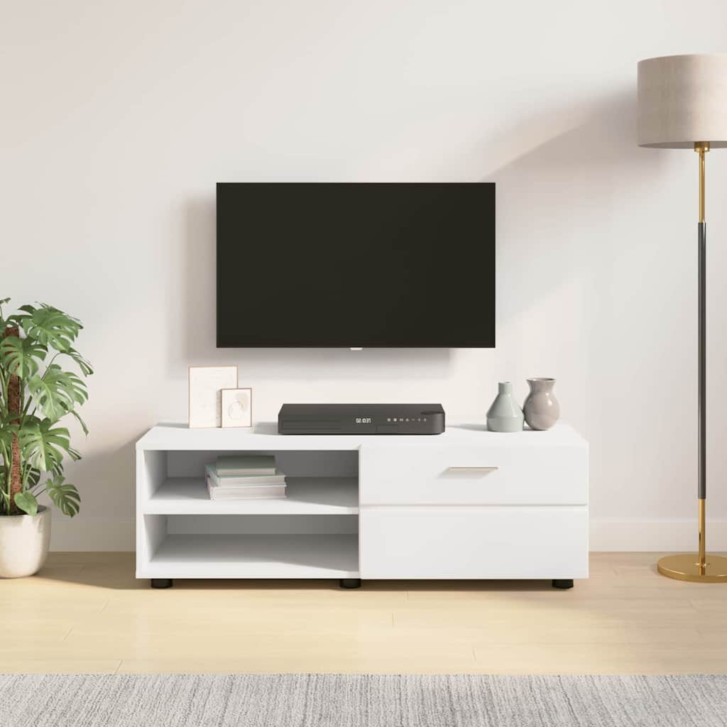 TV-skap med skuff Hvit 100.5 x 39 x 30 cm Konstruert tre