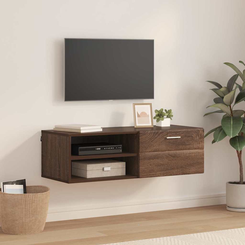 TV-skap med skuff brun eik 100.5 x 39 x 30 cm Konstruert tre