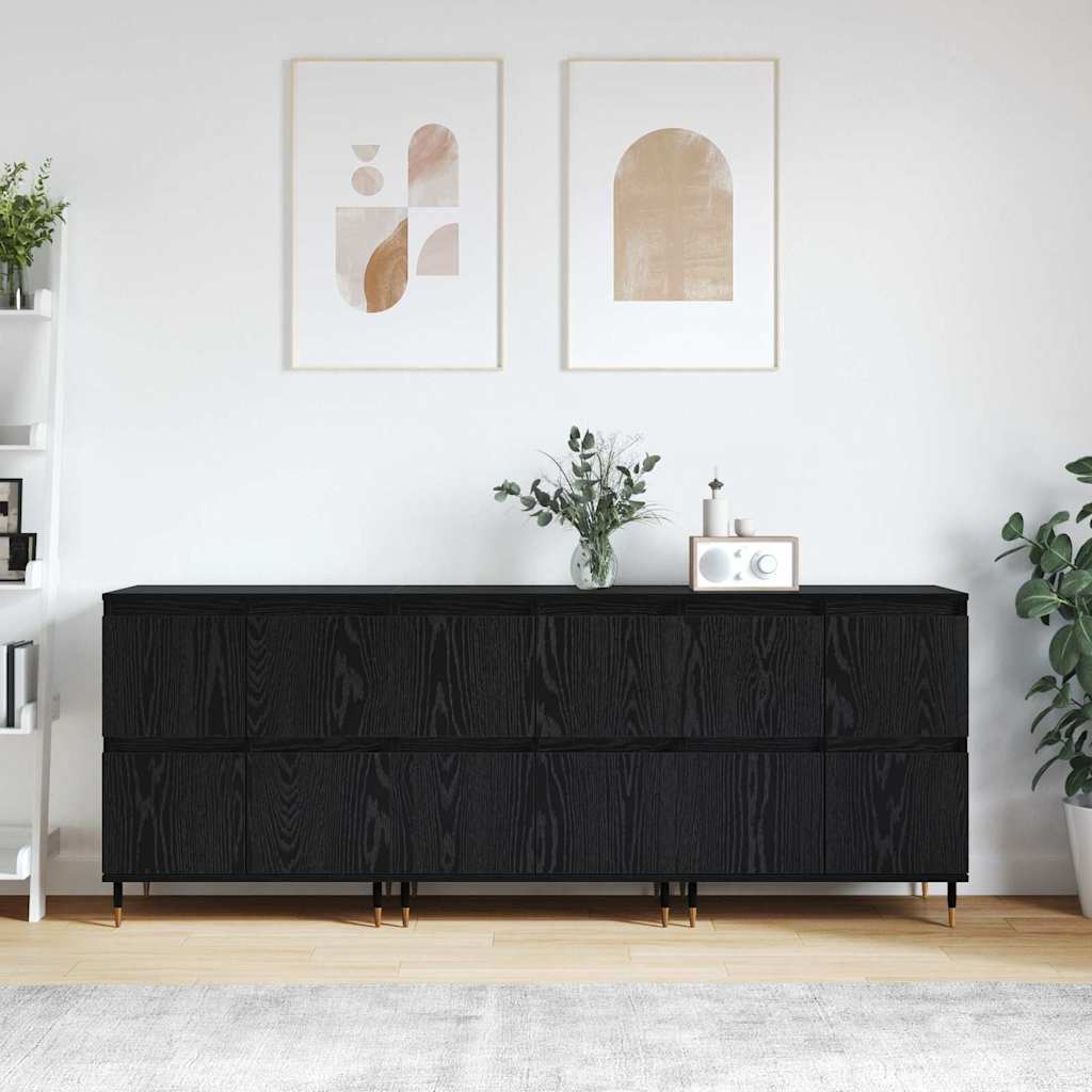 Skap 3 pcs Svart eik 180 x 35 x 70 cm Konstruert tre