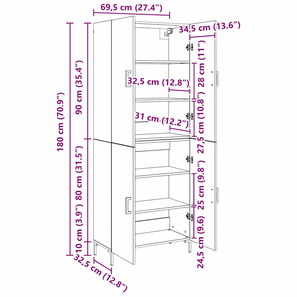 Høyskap artisan eik 69.5 x 34 x 180 cm Konstruert tre