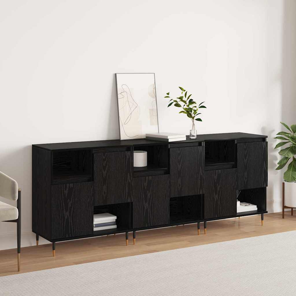 Skap 3 pcs Svart eik 180 x 35 x 70 cm Konstruert tre