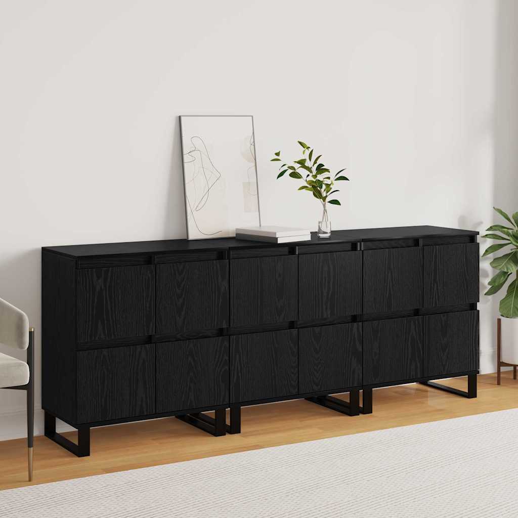 Skap 3 pcs Svart eik 180 x 35 x 70 cm Konstruert tre