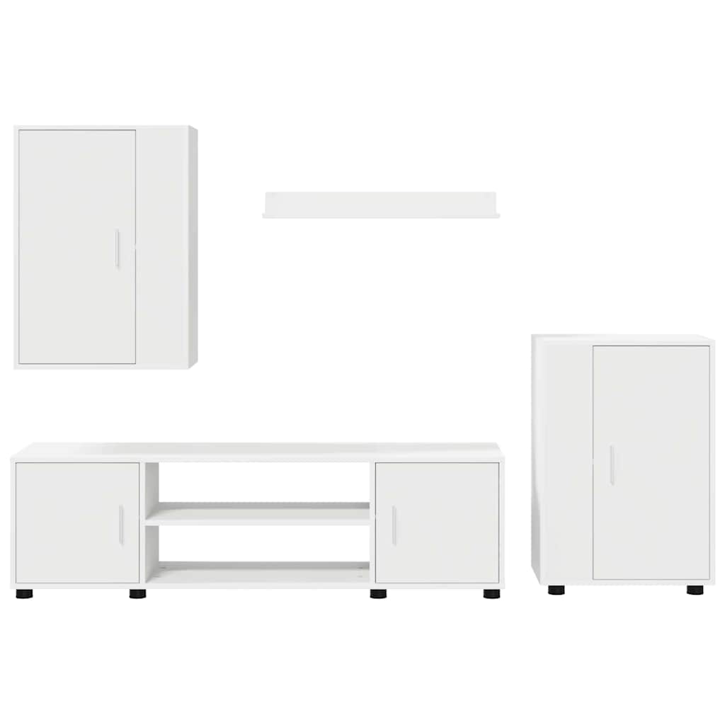 4-delt TV-skapsett Veggmontert 4 pcs Hvit Konstruert tre