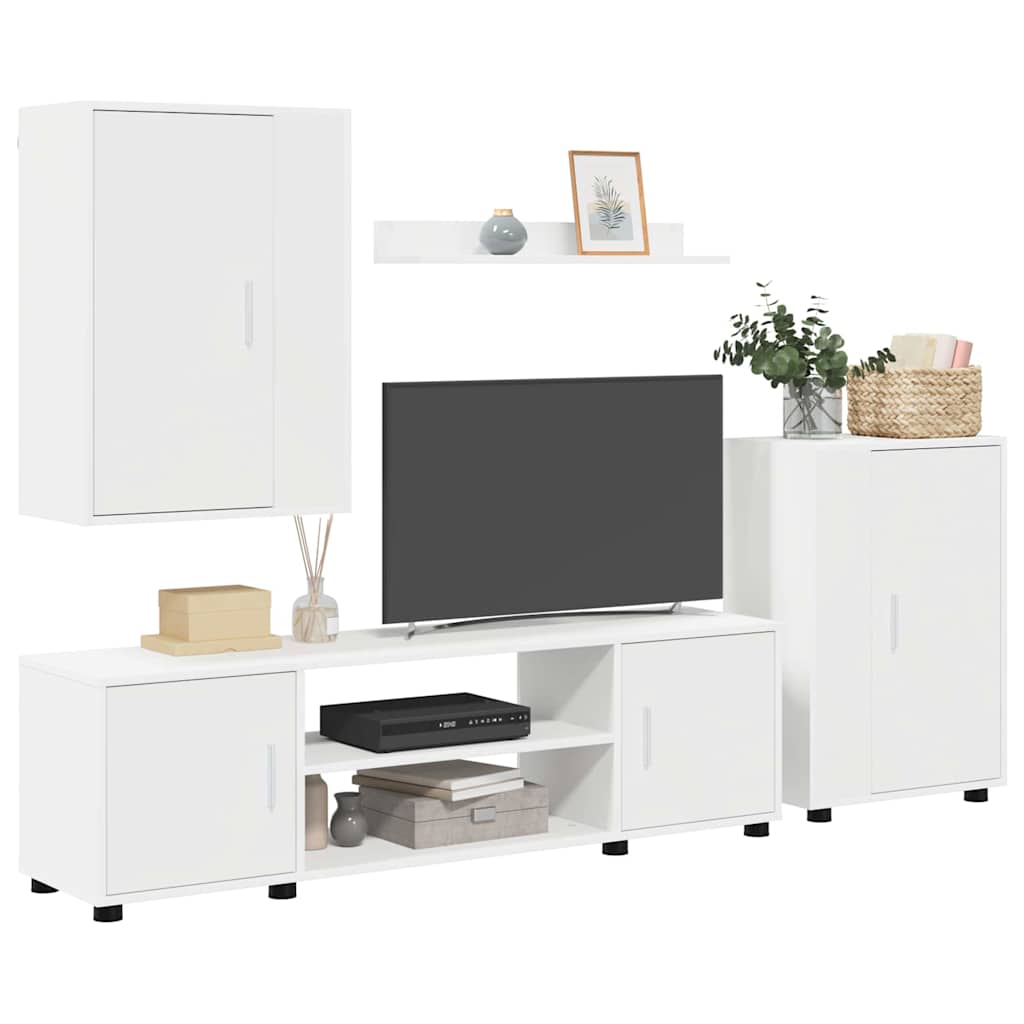 4-delt TV-skapsett Veggmontert 4 pcs Hvit Konstruert tre
