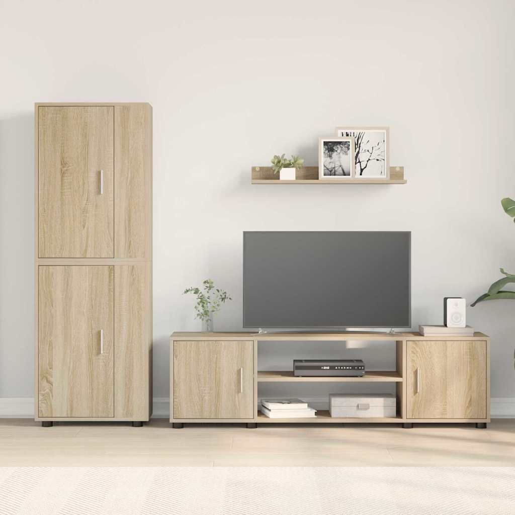 4-delt TV-skapsett Veggmontert 4 pcs Sonoma eik Konstruert tre