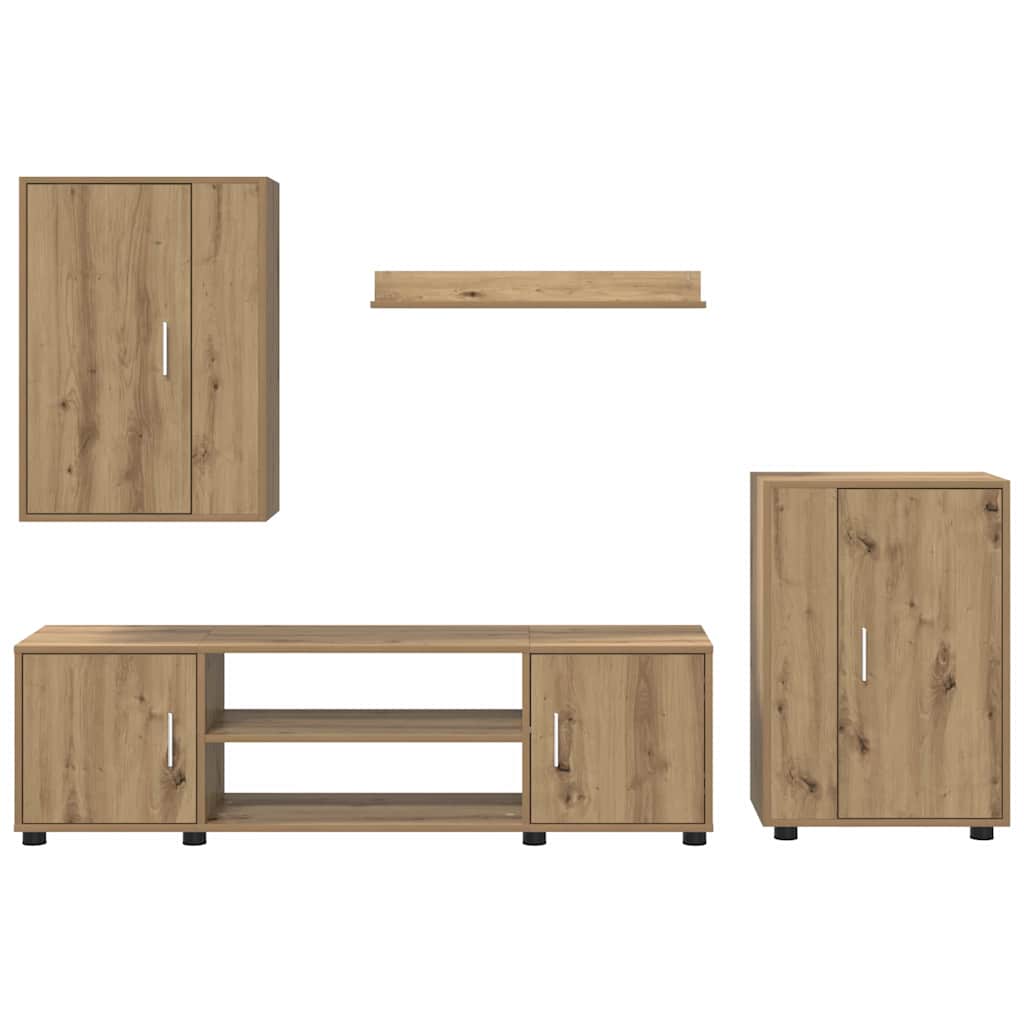 4-delt TV-skapsett Veggmontert 4 pcs artisan eik Konstruert tre