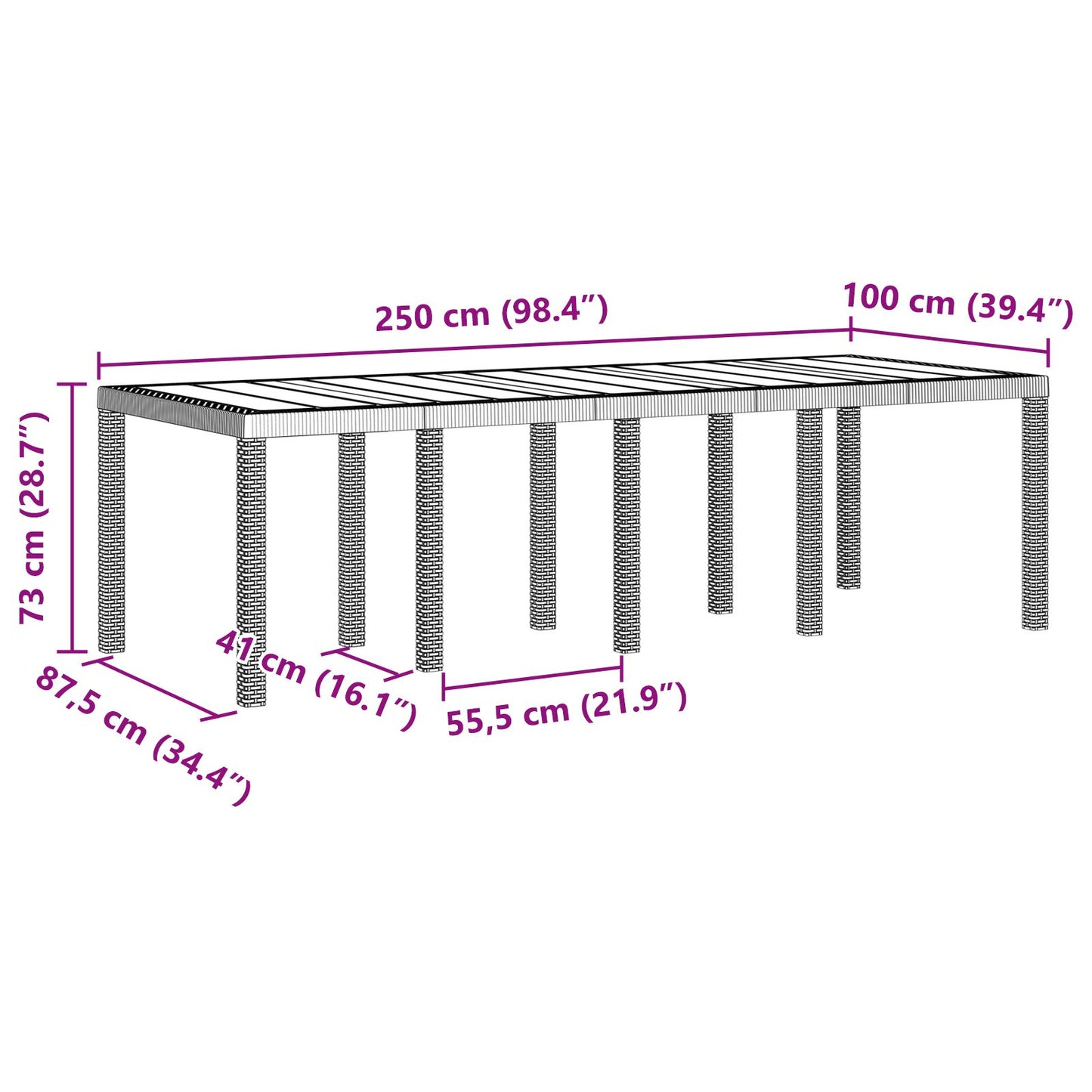 Hage Spisebord Set Sett med 9 Hvit PE Rattan Ergonomisk