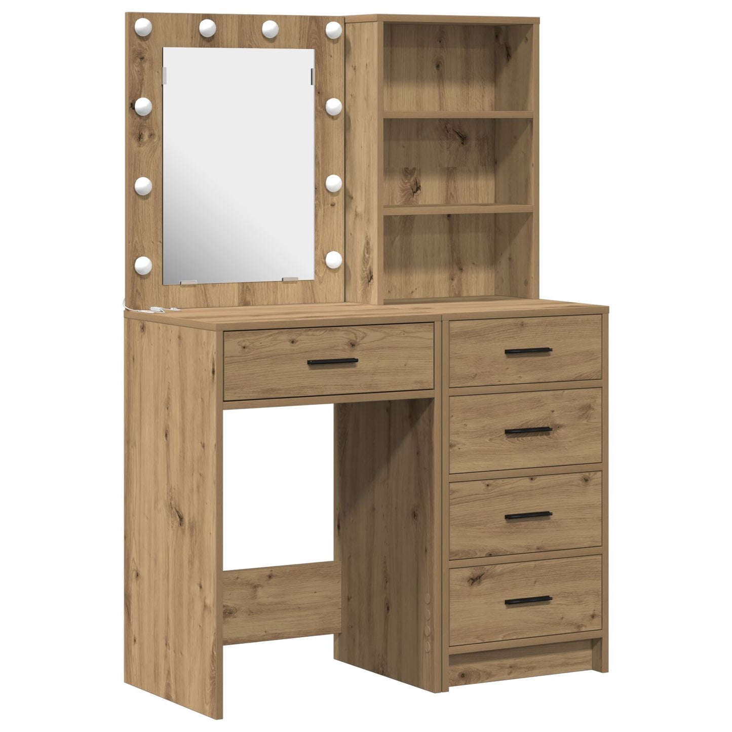 2-delt sminkebordsett med LED Artisan eikefiner
