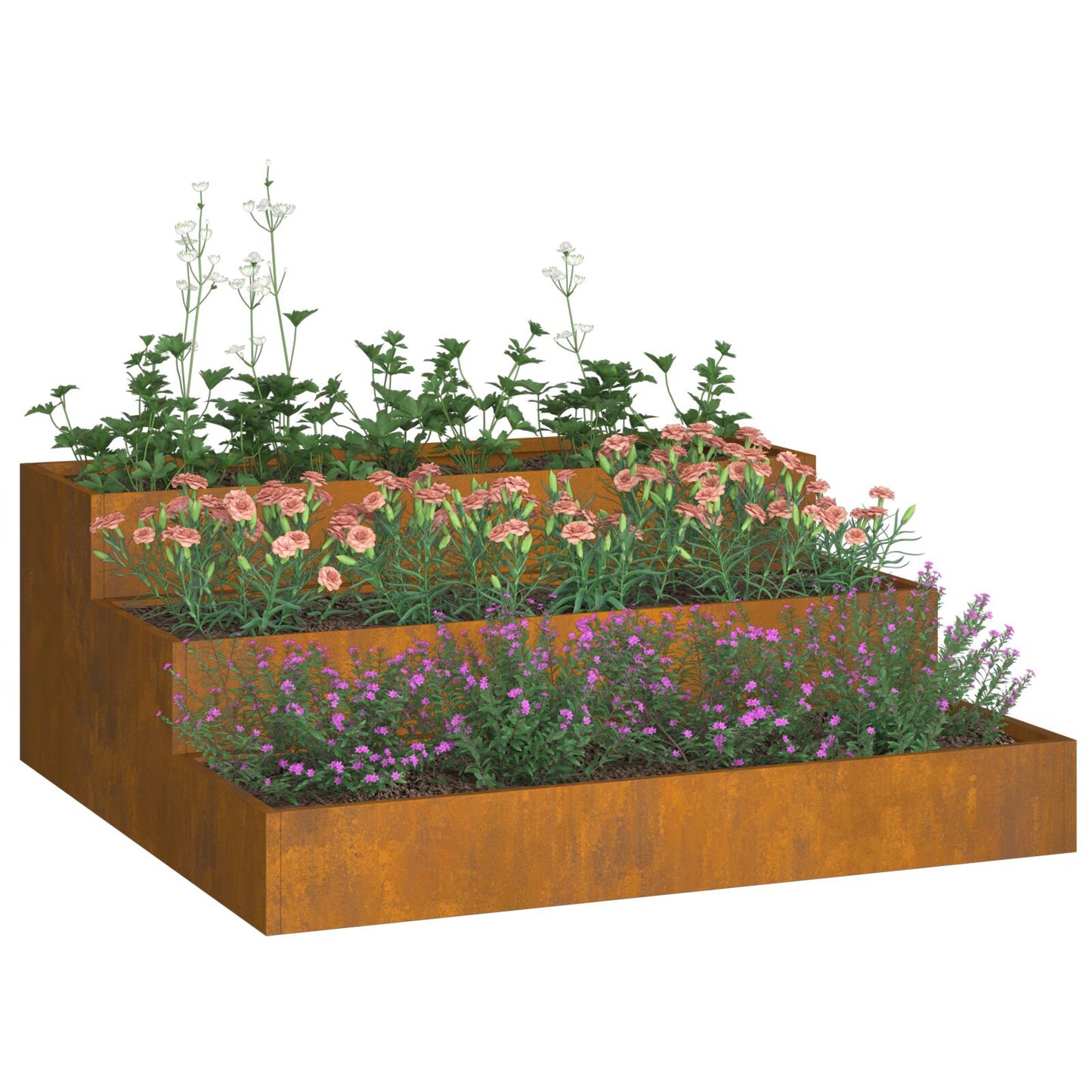 hagekasse 3-tier 90x90x35 cm værbestandig stål