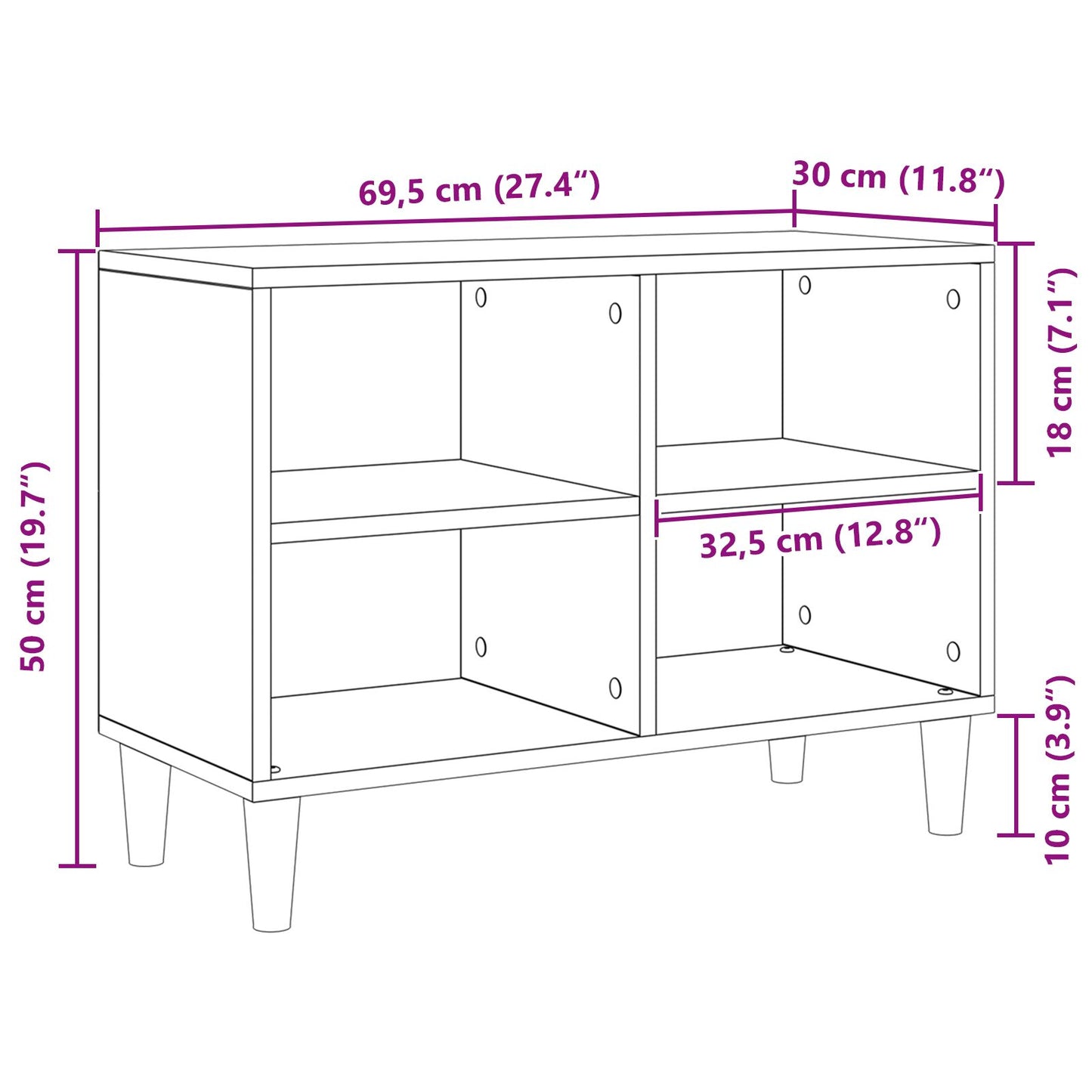 TV-kabinett med treben gammel tre 69.5x30x50 cm