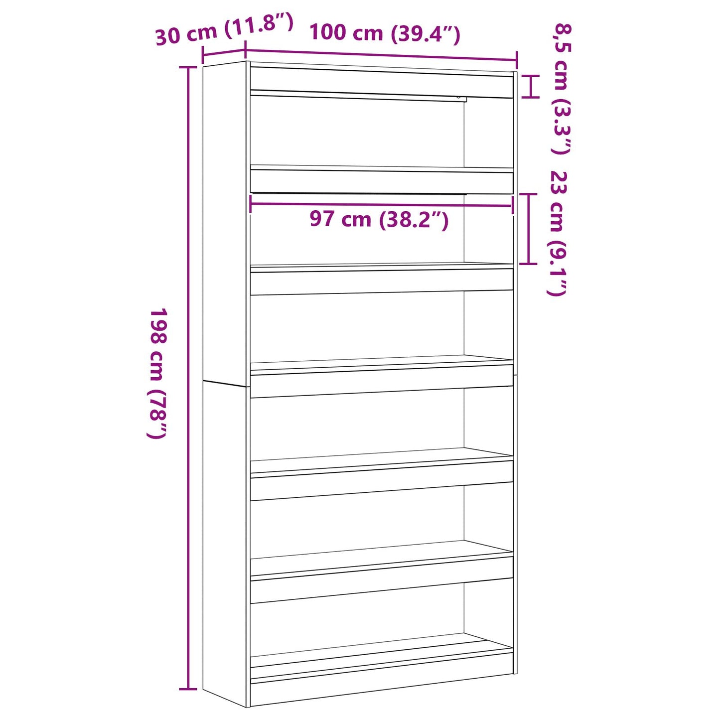 Bokhylle Sonoma eik Konstruert tre 100 x 30 x 198 cm Hyller