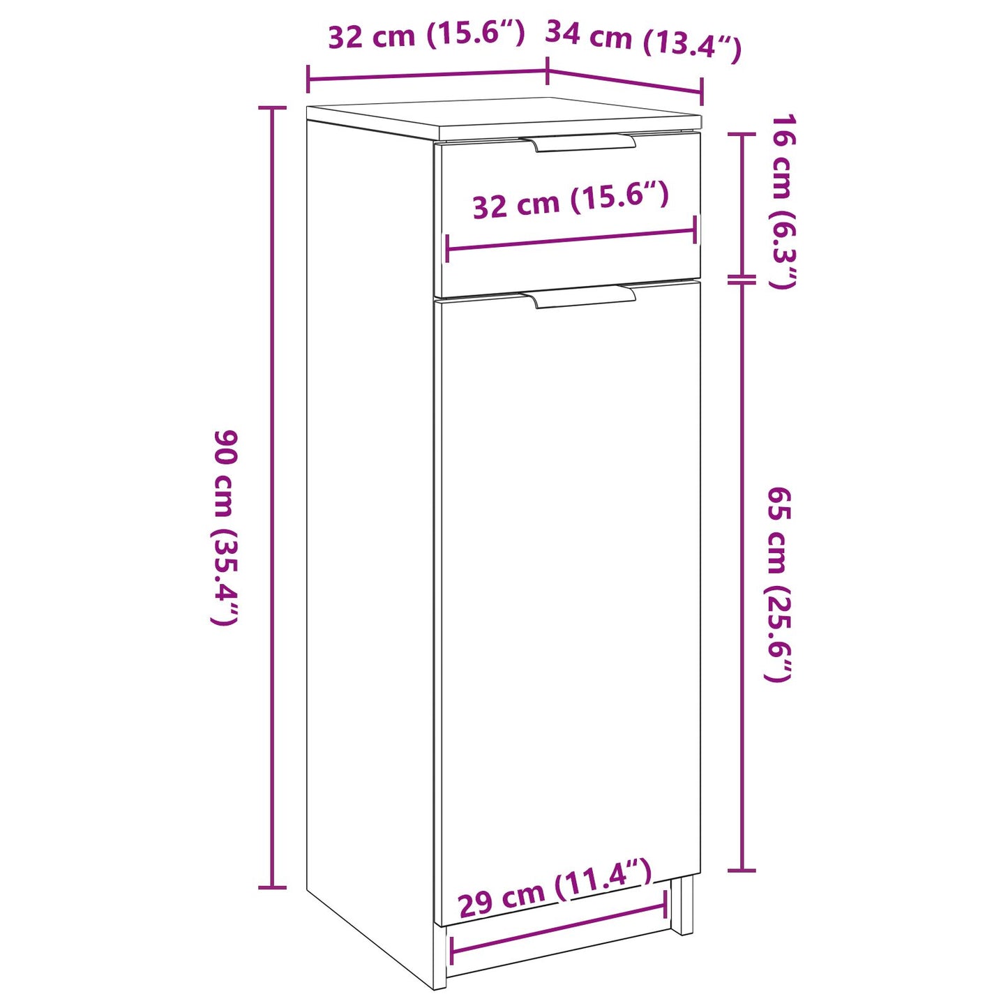 Baderomskap Svart Eik 32x34x90 cm Konstruert Tre