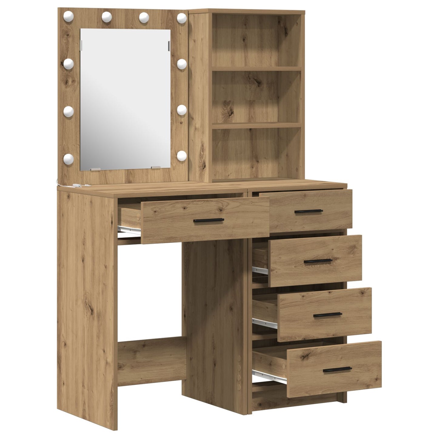 2-delt sminkebordsett med LED Artisan eikefiner