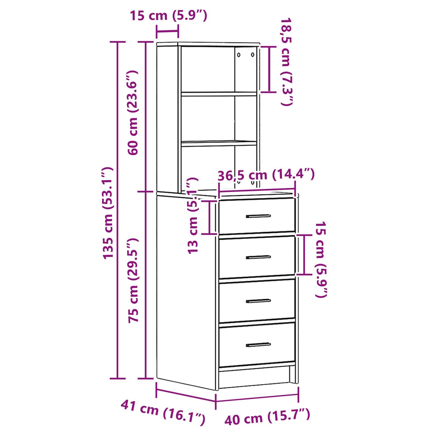 Høyt skap gammelt tre 40x41x135 cm konstruert tre