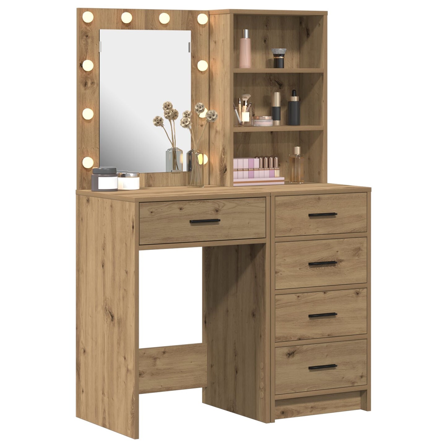2-delt sminkebordsett med LED Artisan eikefiner