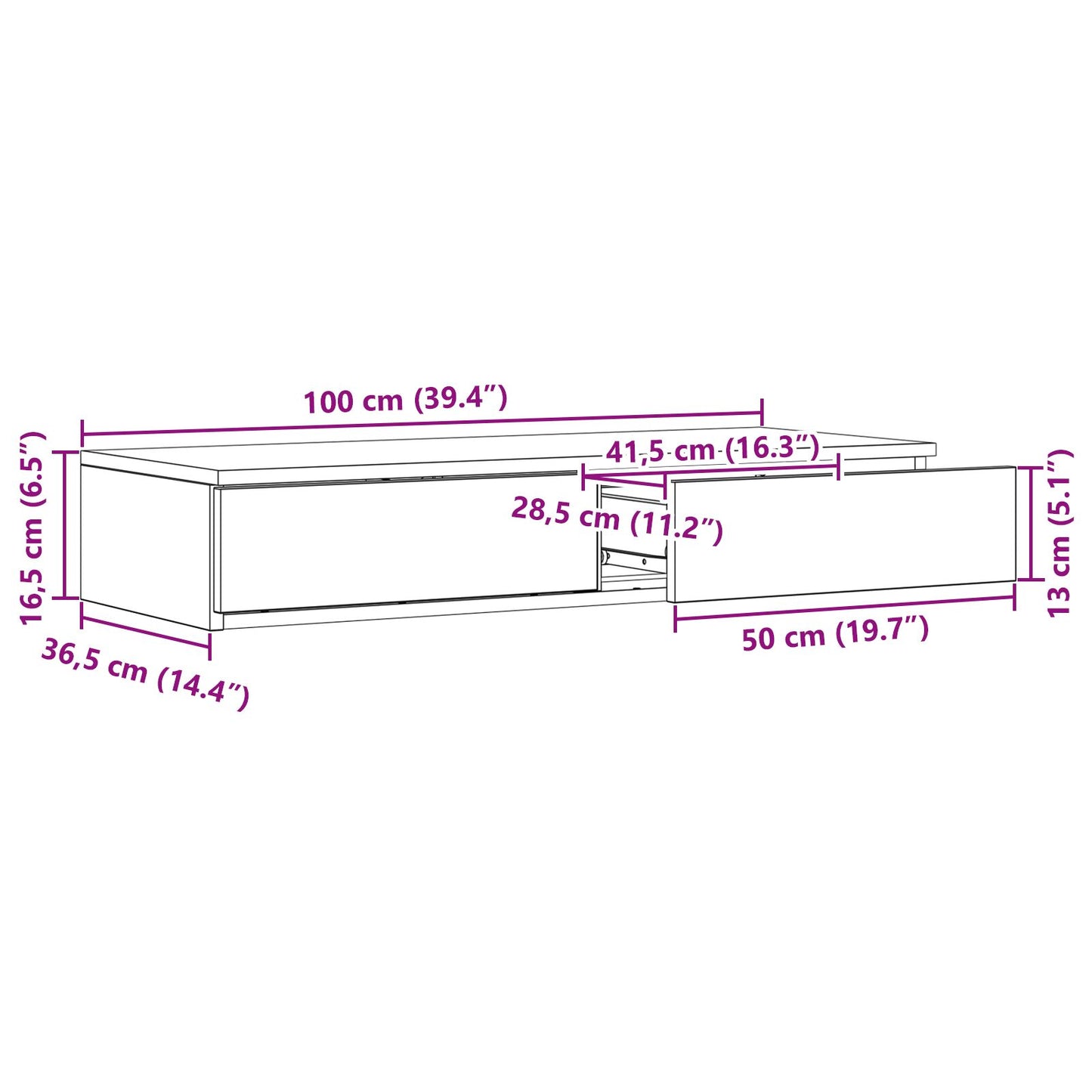 Seng med Skuffer i Håndlaget Eik 100x36,5x16,5 cm i Konstruert Tre