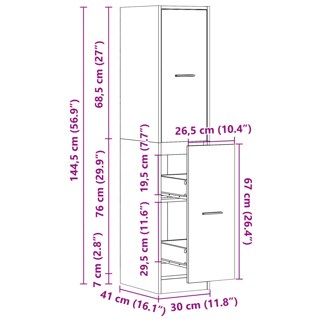 Apotekskap høyglans hvit 30x41x144,5 cm sponplater - DMF Handel