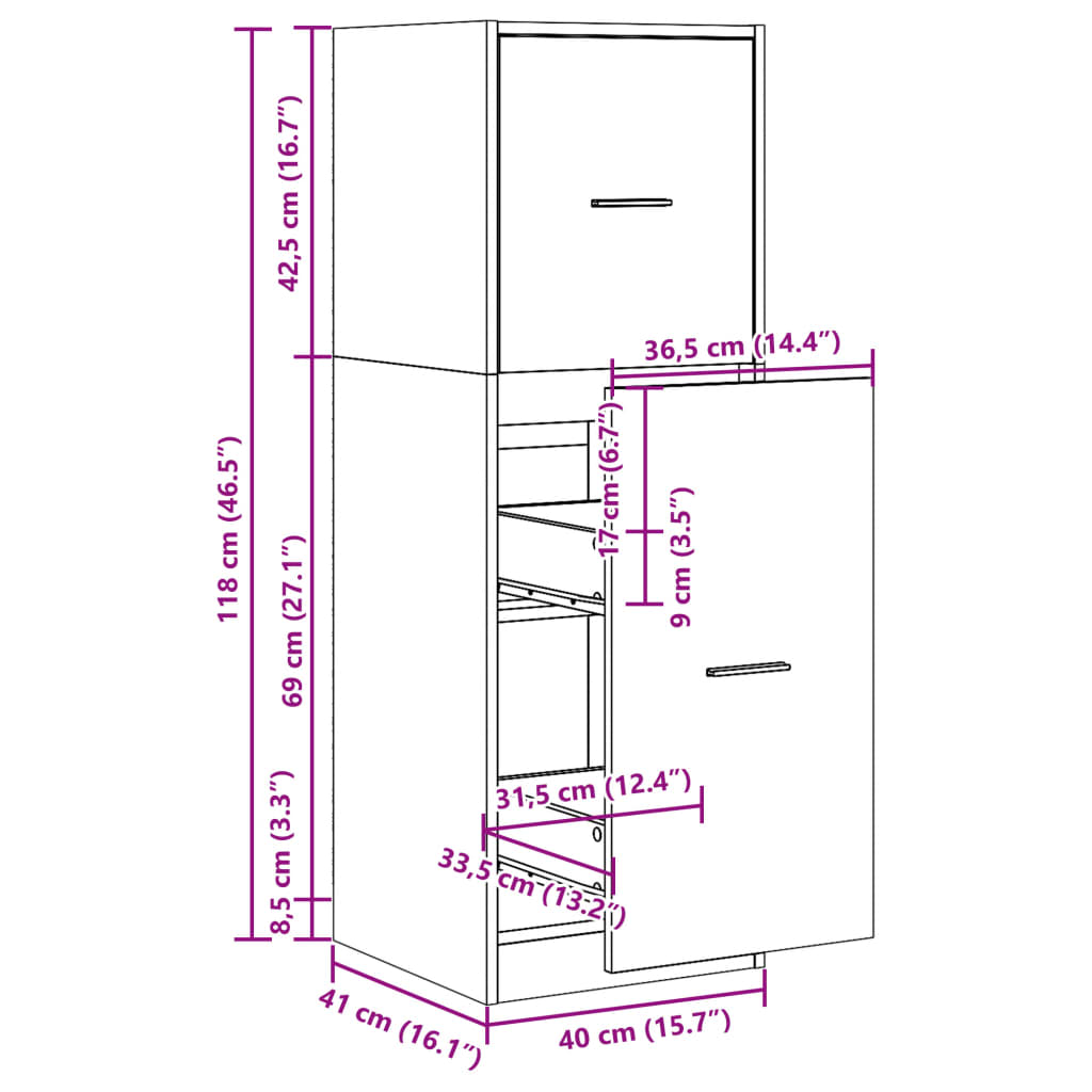 Apotekskap røkt eik 40x41x118 cm konstruert tre - DMF Handel