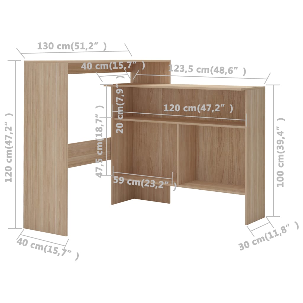 Barbord med 2 bordplater 130x40x120 cm eik - DMF Handel