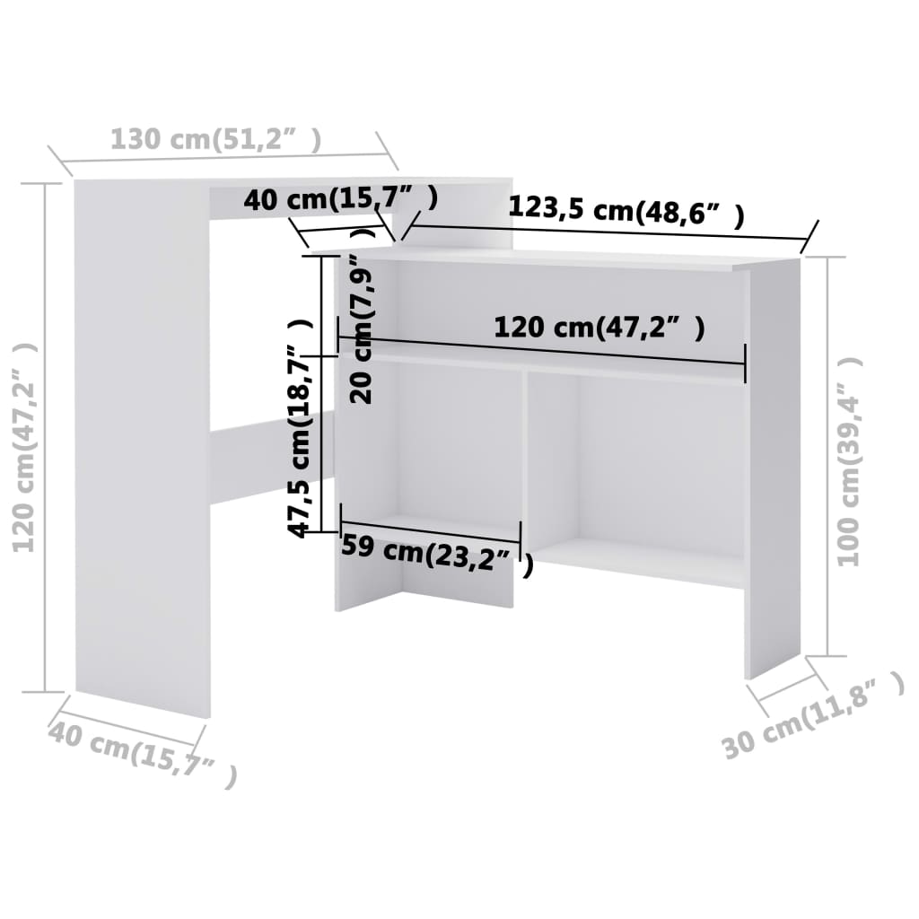 Barbord med 2 bordplater 130x40x120 cm hvit - DMF Handel