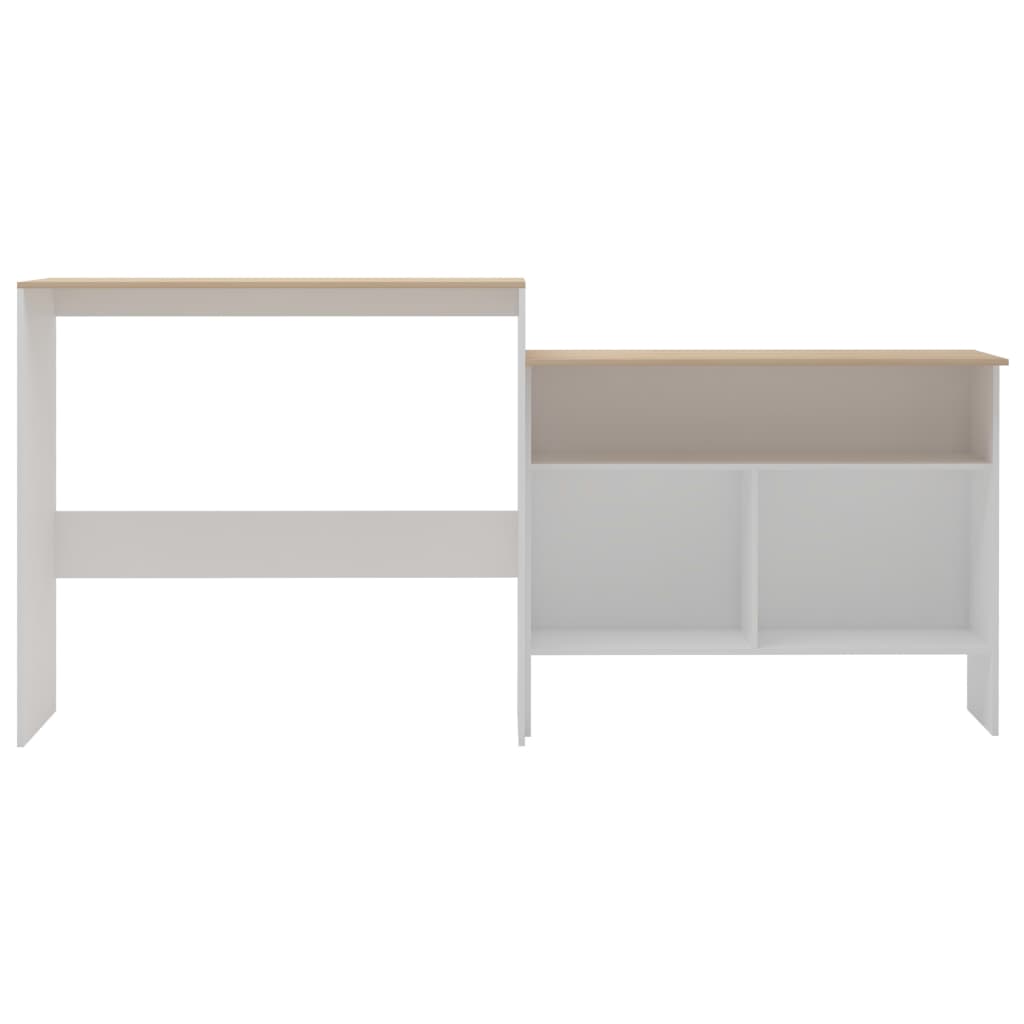Barbord med 2 bordplater hvit og eik 130x40x120 cm - DMF Handel