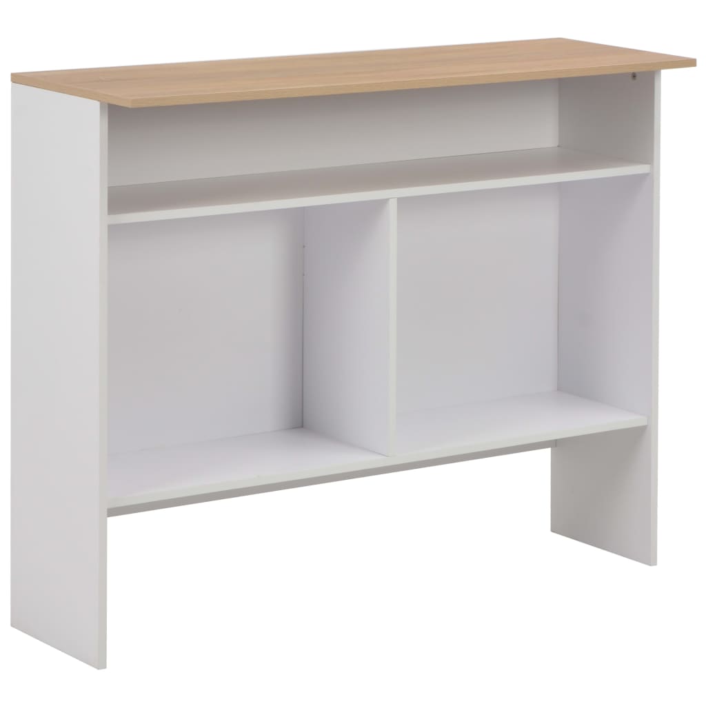 Barbord med 2 bordplater hvit og eik 130x40x120 cm - DMF Handel